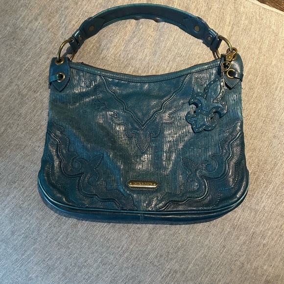 Isabella Fiore Turquoise Leather Patterned Shoulder Bag NWOT - Picture 3 of 9